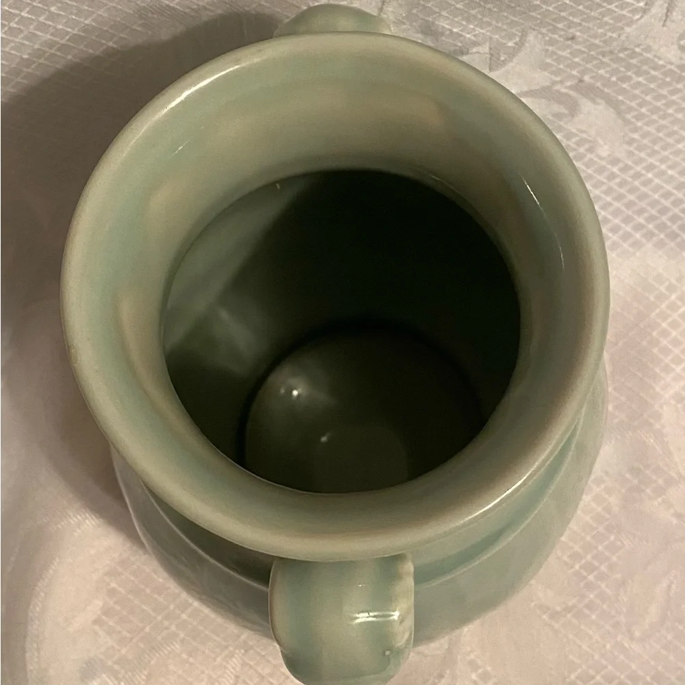 Vintage Celadon Green Vase with Rams Head Handles - Picture 3 of 5